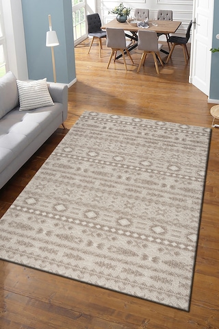 Modern Doğal Taban Saçaklı Salon Koridor Mutfak Çocuk Oturma Odası Halı Yolluk 7107 Kemik Kahve Bej