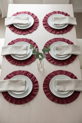 Yunusoğlu Home Pamuklu Fırfırlı Supla 6'lı Set Amerikan Servis 33 Cm Çap Supla 6'lı Bordo