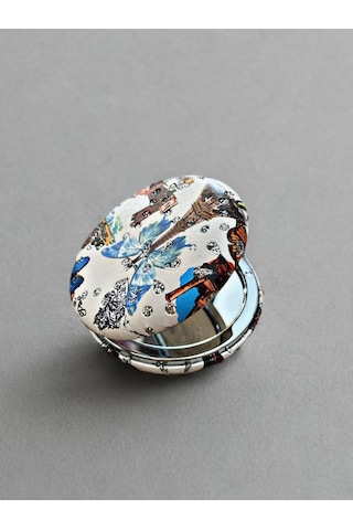 Işıltılı Karışık Desenli Çift Taraflı Yuvarlak Cep Çanta Makyaj Aynası 7cm Çap Kod:18