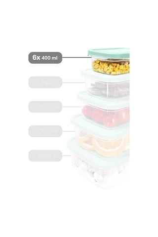 Meleni Home Dikdörtgen Mikrodalgaya Uygun Düzenleyici Organizer Erzak Saklama Kabı Yeşil 400 ML 6 Adet