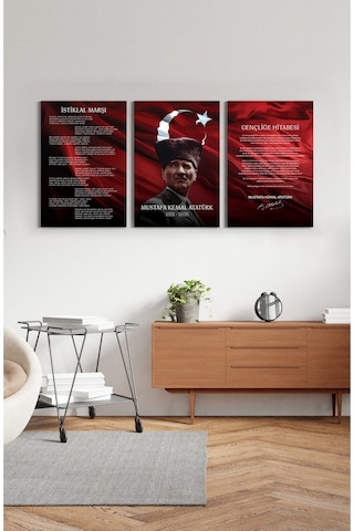 Atatürk Köşesi 3'lü Cam Tablo