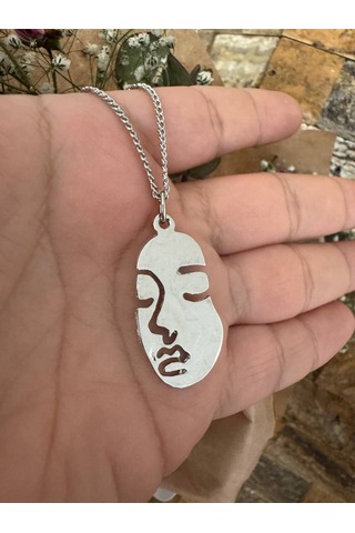 Soyut İnsan Yüzü Figürlü Unisex Kolye Modern Ve Sanatsal Tasarım Çok renkli