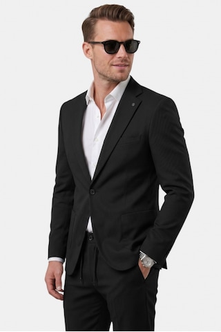 Deep Sea Deepsea Siyah Premium Çizgi Dokulu Slim Fit Likralı 2 Li Erkek Takım Elbise 2600821