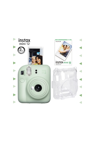 Fujifilm Instax Mini 12 Fotoğraf Makinesi + 10'lu Film + Şeffaf Kılıf Seti Yeşil