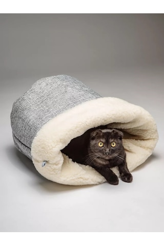 Patnıca Kedi Ve Köpekler İçin Koyun Postu 45 Cm Ahşap Yuva, Yatak Ve Tünel 200763441