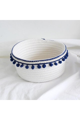 Suntek Güzel Yumuşak Depolama Sepeti Dokuma Pamuk İpliği Yün Lacivert Peluş Top Lacivert