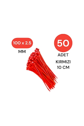 Tek-iş Plastik Kablo Bağı Klipsi Cırt Kelepçe 100 Mm X 2.5 Mm Kırmızı 50 Adet