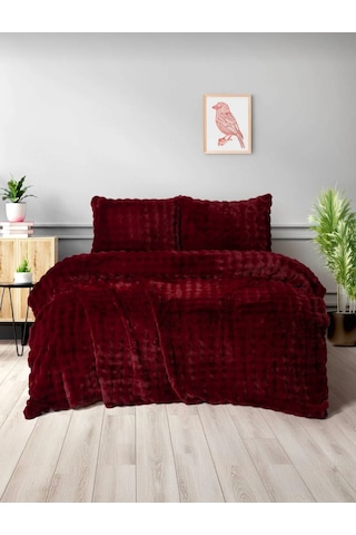 Merinos Diamond Kürk Bubble Desen Comforter Set, Çift Kişilik Yorgan Seti 220x240 Bordo