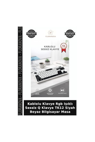Kablolu Klavye Rgb Işıklı Sessiz Q Klavye Tk12 Siyah Beyaz Bilgisayar Masa