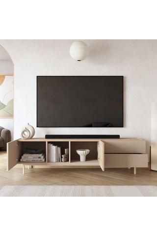 Robin Home Luka Tv Sehpası Tv Ünitesi Orta Sehpa 2'li Set Kumsal-sepet Bej