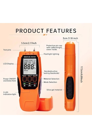 Motion003 1 Adet Turuncu 2si 1 Arada Igneli Ve Ignesiz Nem Olcer Kuf Test Cihazi Abs Malzeme 36v Pille Calisan