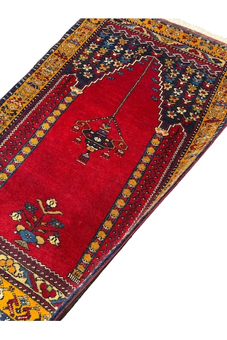 El Dokuma Çift Sıfır Eski Yahyalı Namazlık Kök Boya %100 Yün Seccade Kırmızı