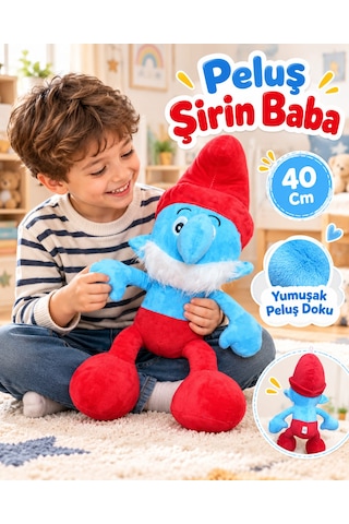 Oyuncak Peluş Şirinler Şirin Baba-şirine-gözlüklü Şirin-gülen Şirin Sevimli Oyun Arkadaşı Hediyelik 40 Cm Kırmızı - Mavi