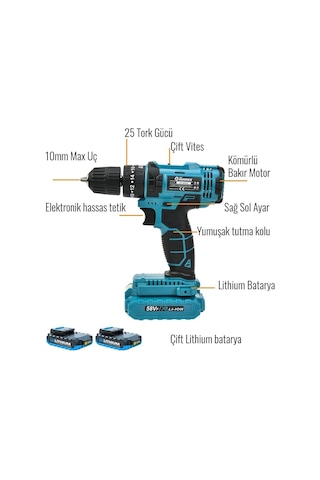 Prohummer Ph189 Ultra Akülü Darbeli Vidalama Matkap Seti Mavi