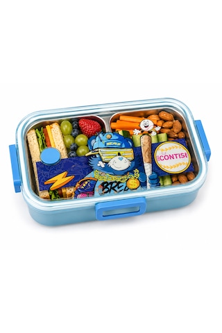 Muzeko Mavi 885 Okul Beslenme Kabı Paslanmaz Çelik Sızdırmaz Kaşıklı Yemek Kabı Taşınabilir Diyet Beslenme Kabı Mavi 885 1000ml Açık Mavi