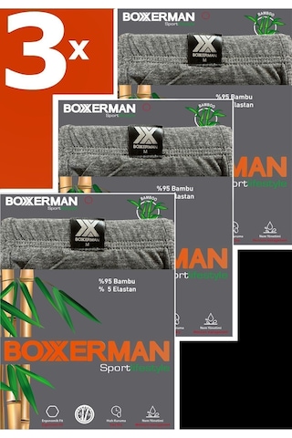 Boxxerman Tatkan - 3'lü - Erkek Bambu Sport Boxershort Gri