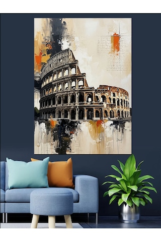 Ahşap Tablo Roma Kolezyum Tarihi Manzarası