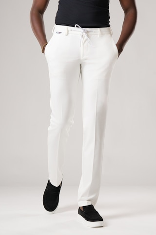 Ecer Slimfit Beli Lastikli Ve İplikli Dokulu Likralı Yazlık Jogger Pantolon Beyaz