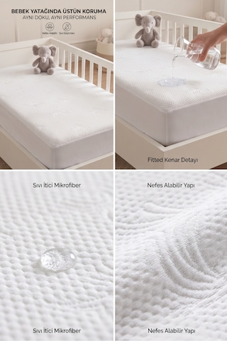 Babydry Bambu Desenli Oeko-tex Sertifikalı Sıvı Geçirmez Bebek Alezi - Fitted Yumuşak Dokulu Bebek Yatak Koruyucu Beyaz