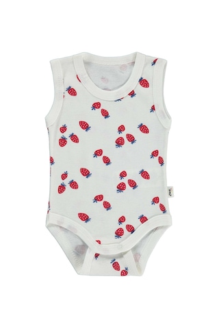 Civil Baby Çilekler Empirme 1-36 Ay Çıtçıtlı Badi - Ekru