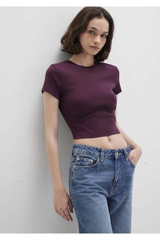 Mavi - Bordo Basic Crop Tişört 1600814-70434 Bordo