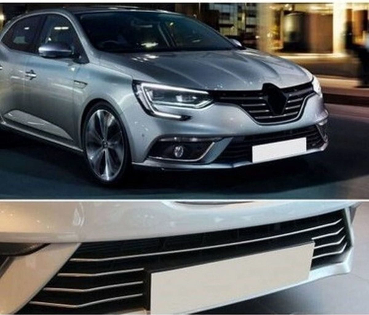 Ueskrom Renault Megane-4 2016-2020 Model Arası Krom Ön Tampon Çıtası 7 Parça Paslanmaz Çelik