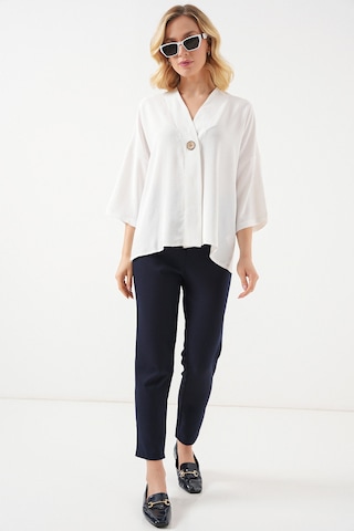 Bigdart Kadın Kısa Kol Oversize Kimono 5969 - Beyaz