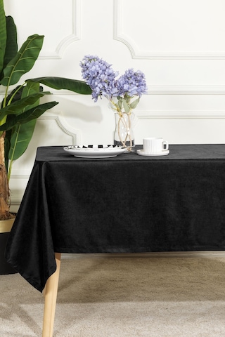 Elart Soft Kadife Masa Örtüsü Dikdörtgen 150x220 Cm Siyah Siyah