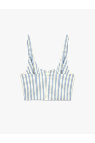 Koton Keten Karışımlı Slim Fit U Yaka Askılı Çizgili Crop Büstiyer Mavi Çizgili 6sak30026ew