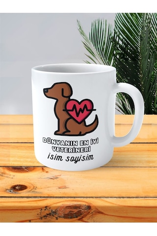 Veteriner Baskılı Kupa Bardak Isimli Kişiye Özel Köpek Kalpli Dünyanın En Iyi Veterineri Çok Renkli
