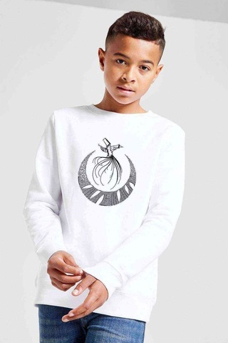 Tshirthane Mevlana Baskılı Unisex Çocuk Beyaz Sweatshirt Beyaz
