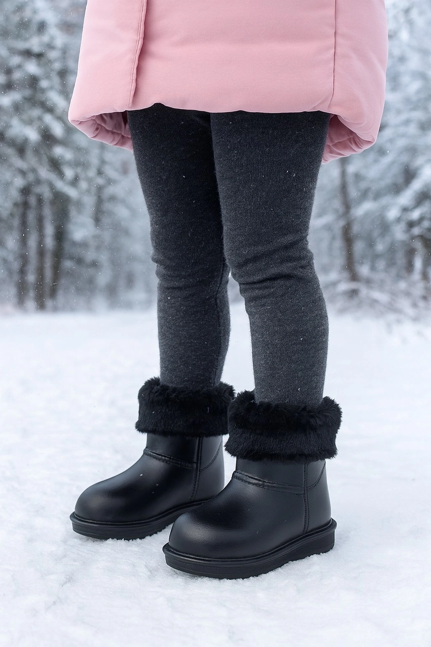 Su Geçirmez İçi Kürklü Kız Çocuk Eva Yağmur Kar Botu Siyah