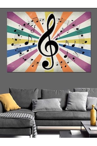 Renkli Müzik Notaları Dekoratif Kanvas - Mdf Ahşap Tablo