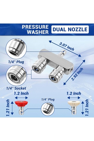 Aubyhe Stainless Steel 5000 Psı Yüksek Basınçlı Yıkama Nozu, 5 Renkli Uç Ve 1/4 Hızlı Bağlantı Kolu İle Kendiliğinden Kilitleme