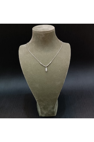 925 Ayar Gümüş Zirkon Taşlı Su Damlası Model Kadın Kolye-şık Tasarım - 42 Cm +5cm Gümüş