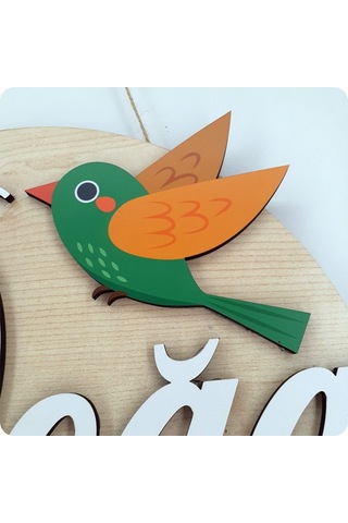 Deniztasarım Kuş Ve Çiçek Motifli Zarif Ahşap Kapı Süsü