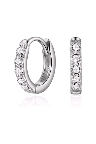 Çelik Taşlı Minik Halka Küpe Silver Renkli Gri