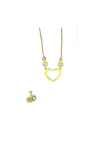 Zirkon Taş Detaylı 925 Ayar Gümüş Altın Aşk Seti