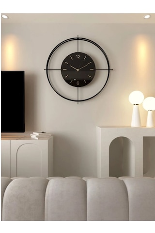 MetaQuartz Aksesuar (Büyük Boy-55*55 cm)Siyah Deluxe Siyah Camlı Ledli Modern Saat Siyah