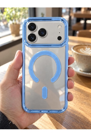 Apple iPhone Uyumlu 17 Pro Max Magsafe Renkli Çerçeve Şeffaf Kılıf Metal Kamera Korumalı