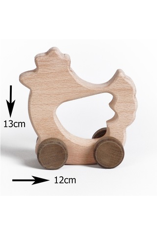 Ahşap El Yapımı Doğal Montessori Tavuk Tekerlekli Oyuncak