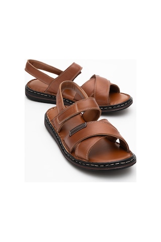 Dericlub Erkek Çapraz Bantlı Sandalet Gerçek Deri Dc 1216 Taba