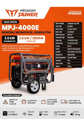 Megasan Power Benzinli Jeneratör Mpj-4000e