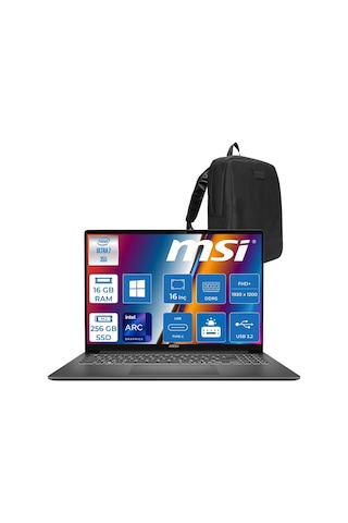 MSI Modern 16S AI+ G3MG G3MG-049TRH01 Ultra 7 355 16 GB 256 GB SSD 16" W11H Dizüstü Bilgisayar +Çanta