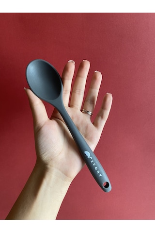 Sert Uçlu Silikon Isıya Dayanıklı Kısa Kaşık 20 Cm / 2 Adet Gri
