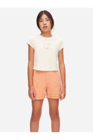 Nk Kids Kız Çocuk Pamuklu Yarım Kol Tshirt-15556 Krem