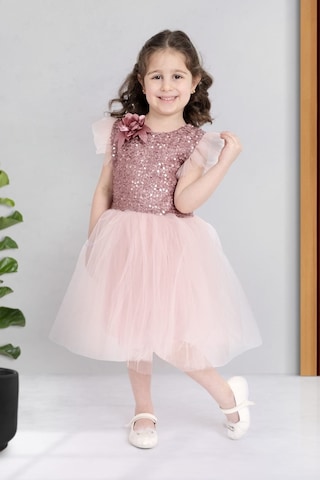 Tüllü Kız Çocuk Kpl Elbise Mnk0526 Pembe