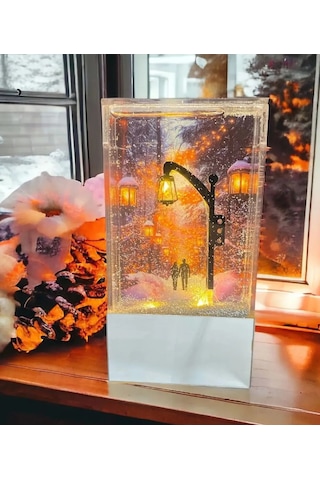 Işıklı Nostaljik Gümüş Sokak Lambası - Dekoratif Gece Lambası Gold