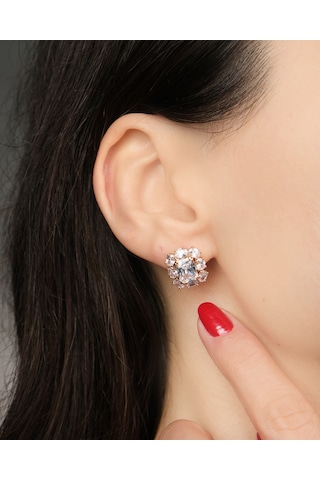 Lekka Design Kadın Kararmaz Çelik Lüks Takı Baget Taşlı Abiye Şık Küpe Altın