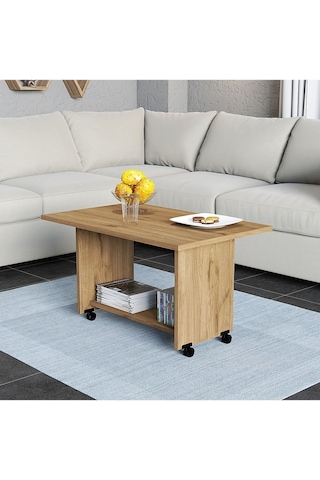 Umg Mobilya Tekerlekli Orta Sehpa Meşe